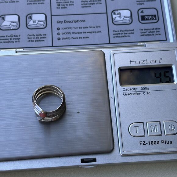 Vintage Modernist Spiral Sterling Silver Ring with Red Stone Size 5 - Picture 7 of 7